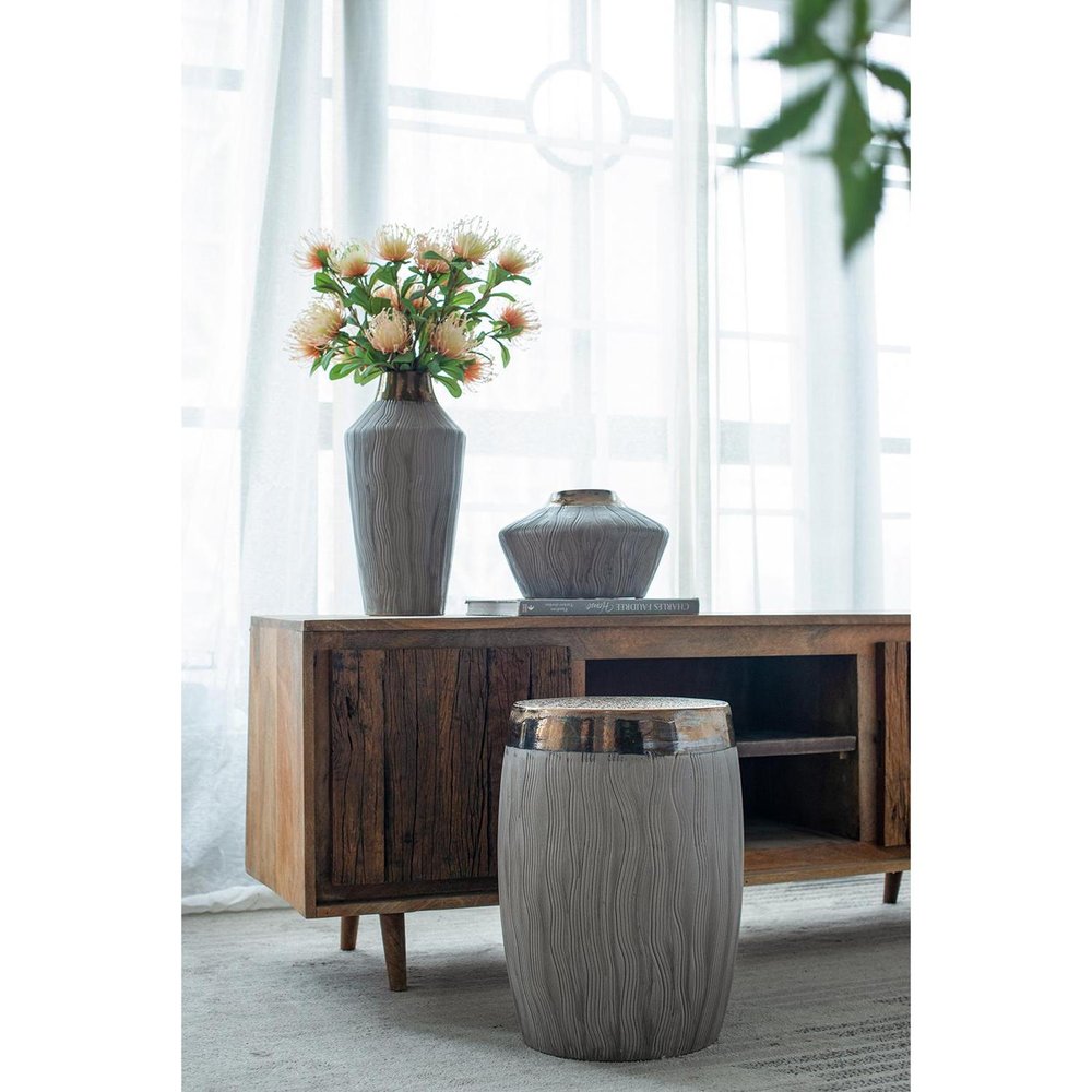 7" Bronze And Gray Ceramic Round Table Vase