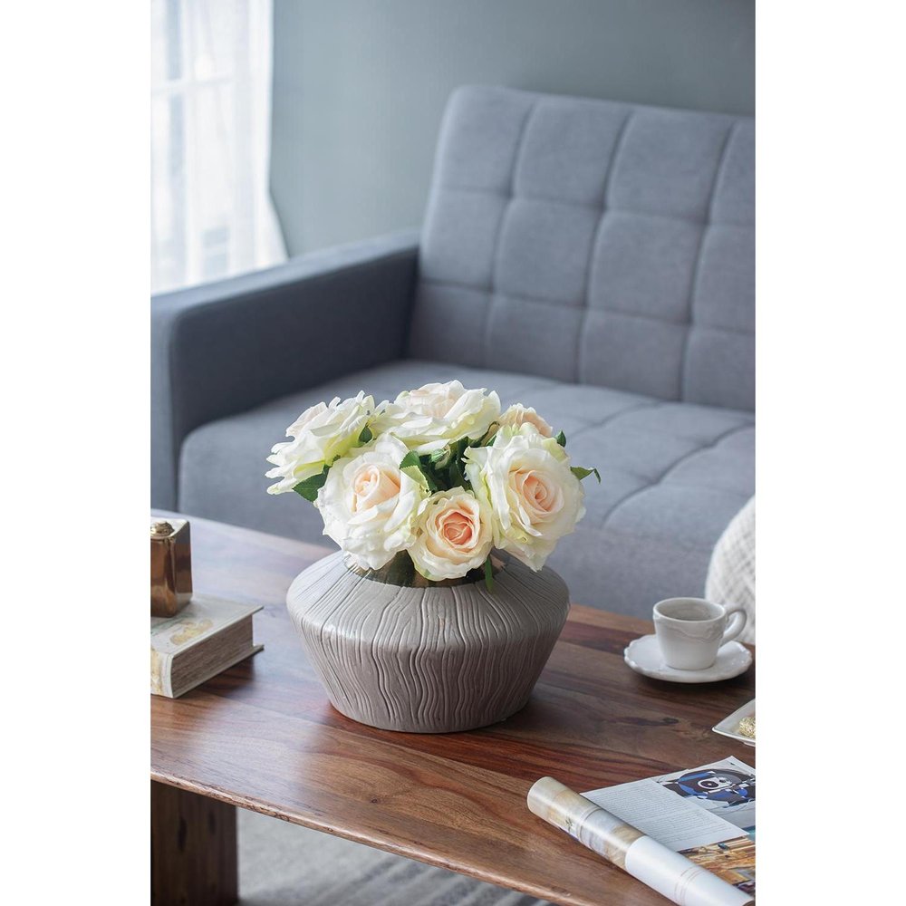 7" Bronze And Gray Ceramic Round Table Vase