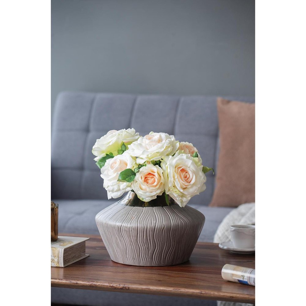 7" Bronze And Gray Ceramic Round Table Vase
