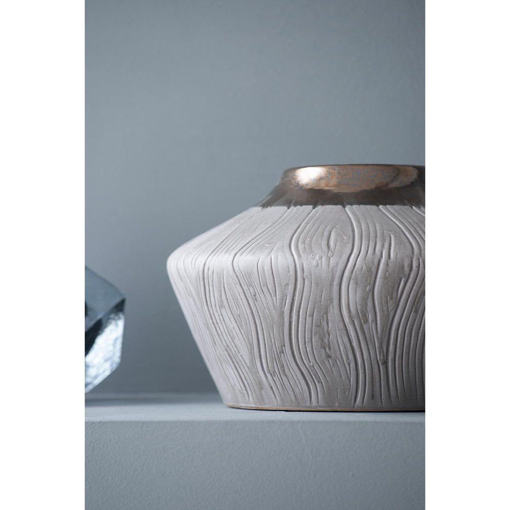 7" Bronze And Gray Ceramic Round Table Vase