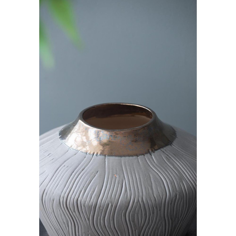 7" Bronze And Gray Ceramic Round Table Vase