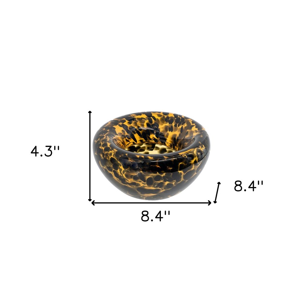 4" Amber And Black Cheetah Animal Print Glass Round Table Vase