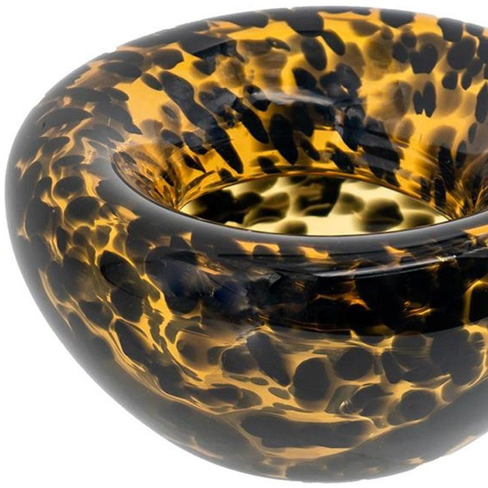 4" Amber And Black Cheetah Animal Print Glass Round Table Vase