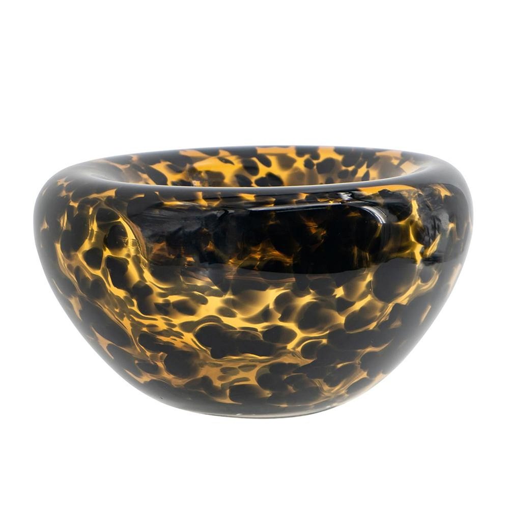 4" Amber And Black Cheetah Animal Print Glass Round Table Vase