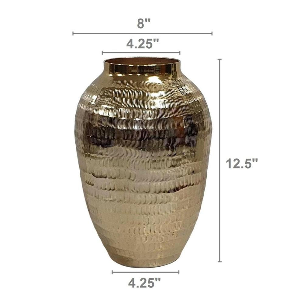 13" Gold Hammered Aluminum Urn Table Vase