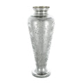 20" Antiqued Silver Etched Floral Glass Round Table Vase