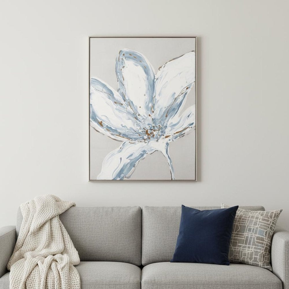 Whispers of a Lily Hand Painted Silver Floater Frame Wall Art