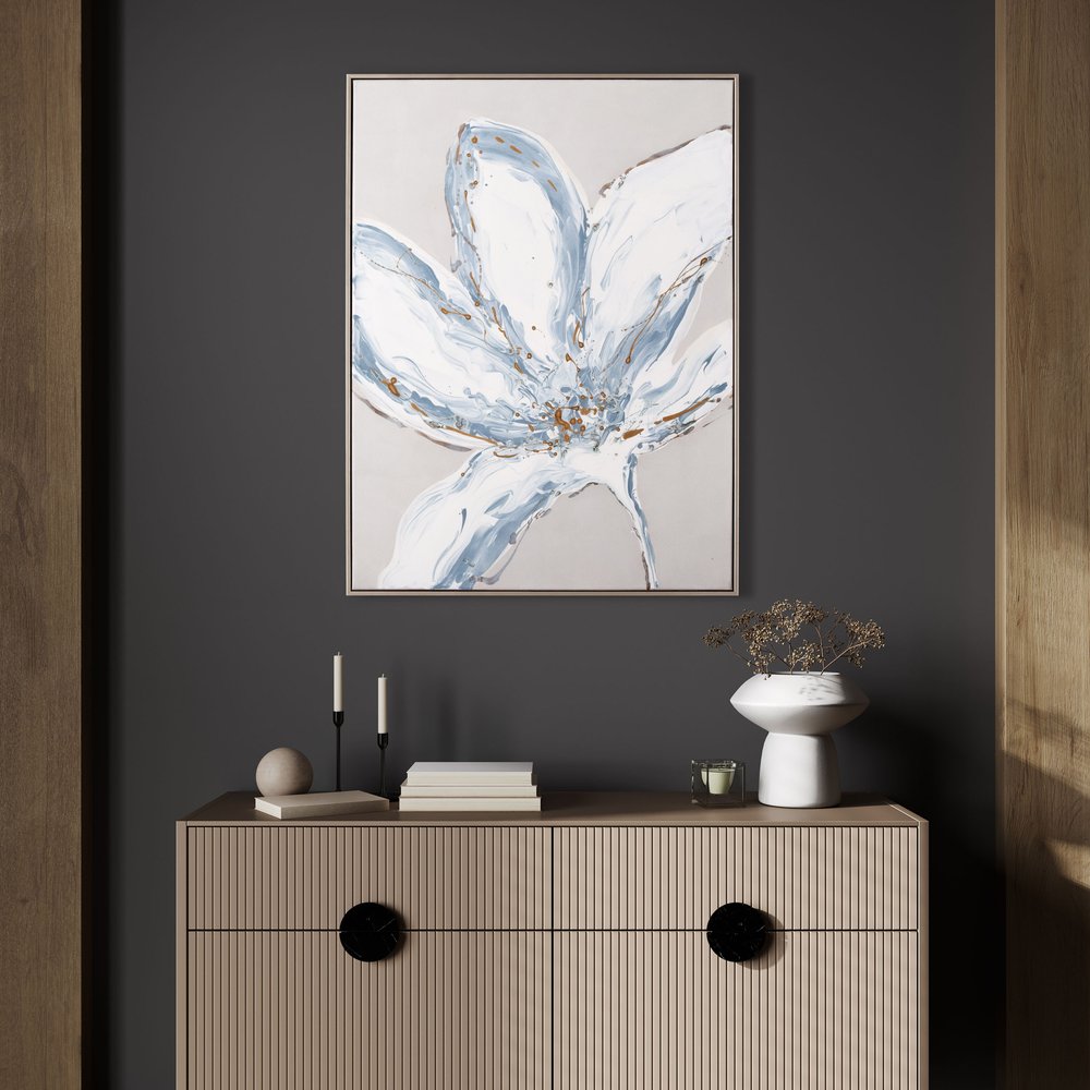 Whispers of a Lily Hand Painted Silver Floater Frame Wall Art