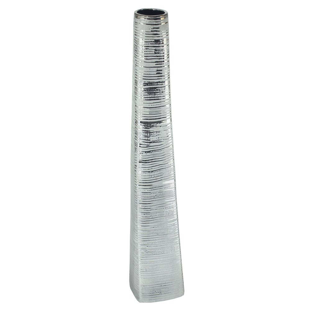 40" Silver Striped Tapered Ceramic Floor Vase
