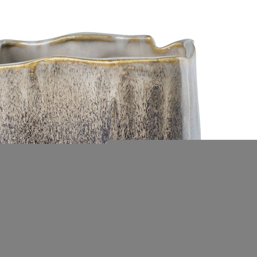 12" Brown Light Blue And Off White Color Block Square Ceramic Table Vase