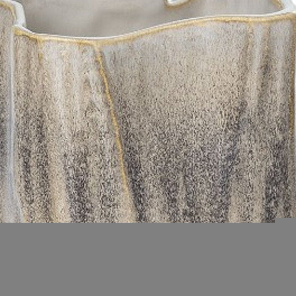 12" Brown Light Blue And Off White Color Block Square Ceramic Table Vase
