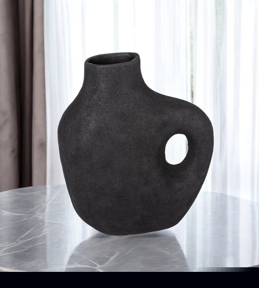 12" Black Aluminum Modern Abstract Table Vase