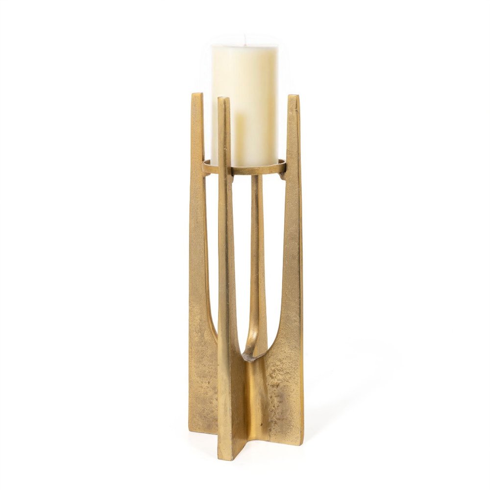 16" Gold Distressed Aluminum Geometric Tabletop Pillar Candle Holder