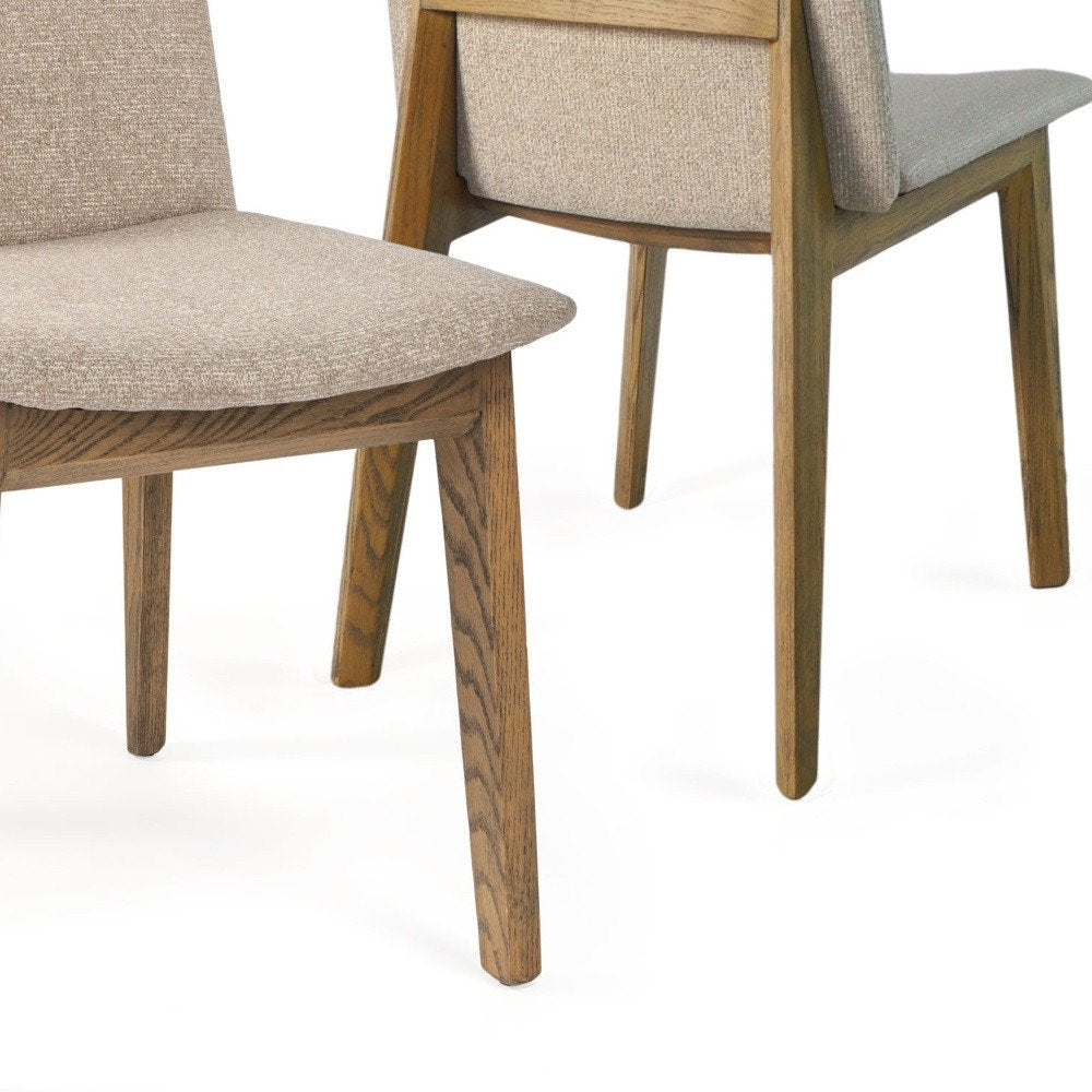 Set of Two White and Brown Fabric Open Back Dining Side Chairs