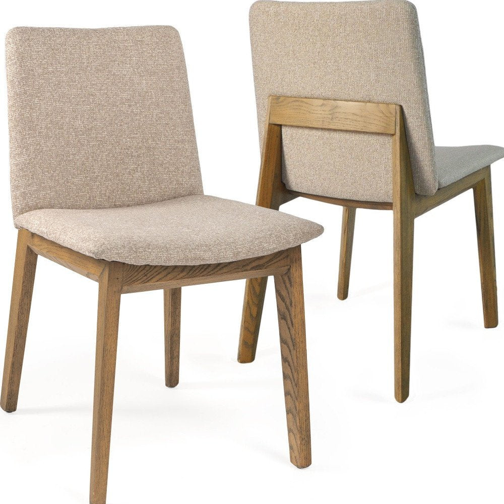 Set of Two White and Brown Fabric Open Back Dining Side Chairs