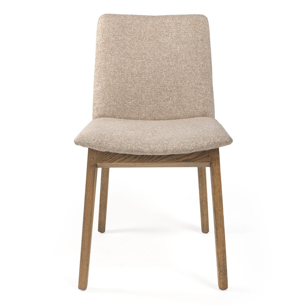 Set of Two White and Brown Fabric Open Back Dining Side Chairs