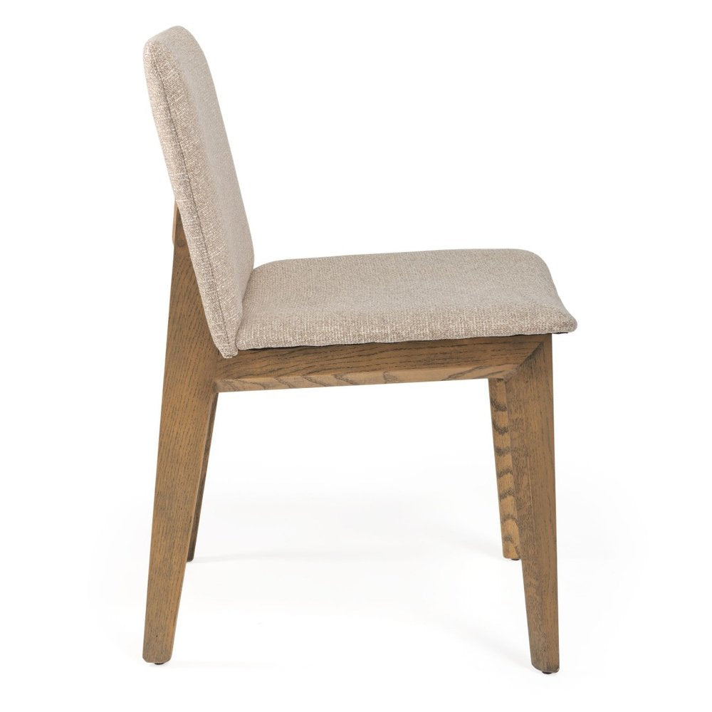 Set of Two White and Brown Fabric Open Back Dining Side Chairs