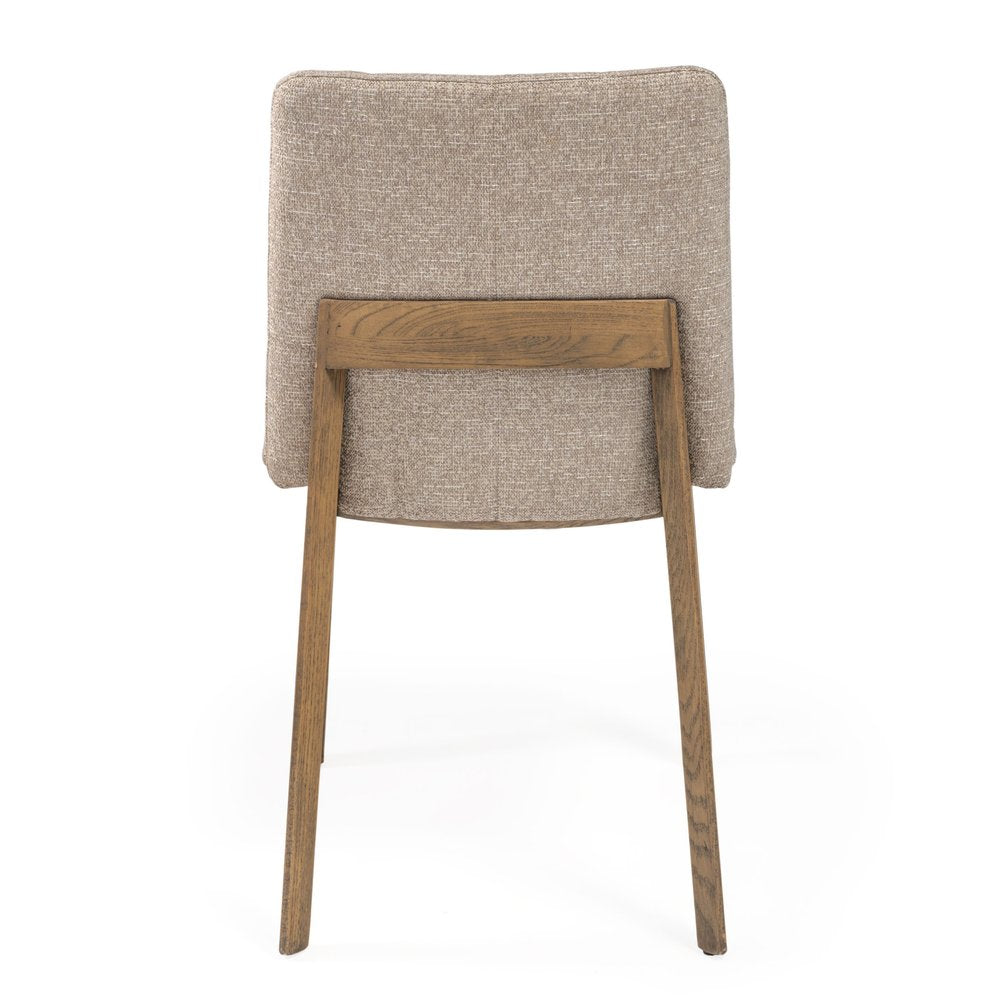 Set of Two White and Brown Fabric Open Back Dining Side Chairs