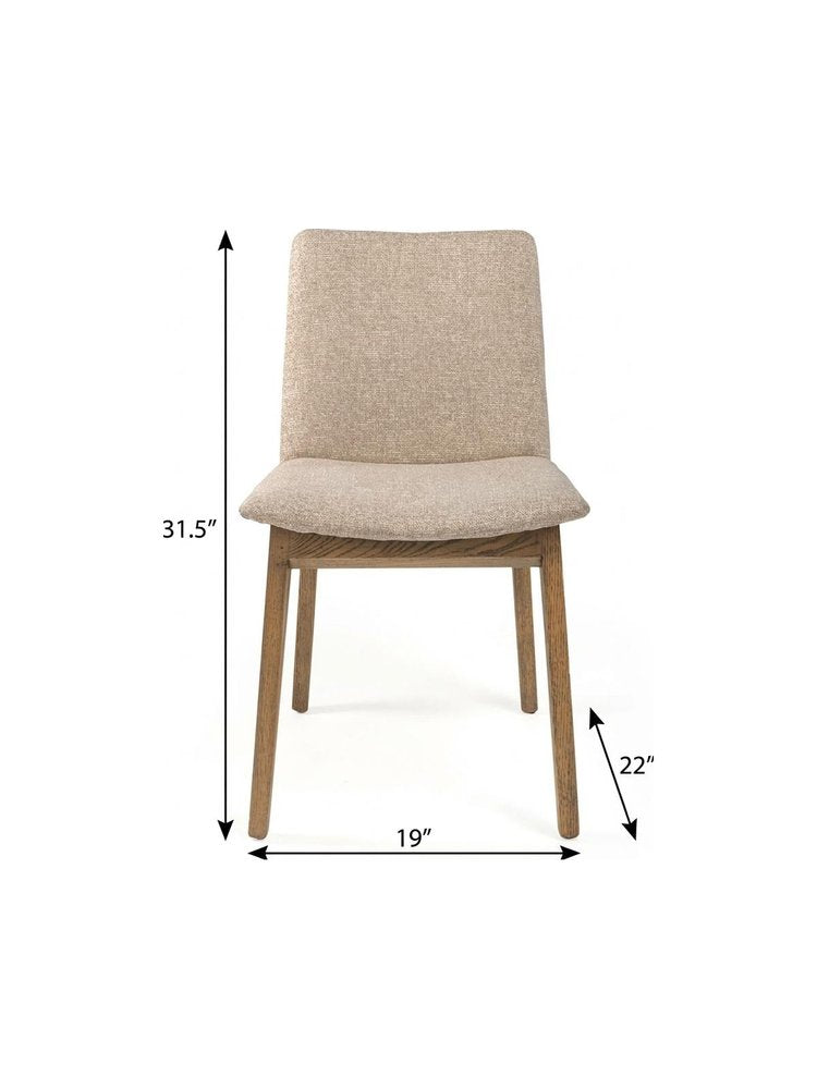 Set of Two White and Brown Fabric Open Back Dining Side Chairs