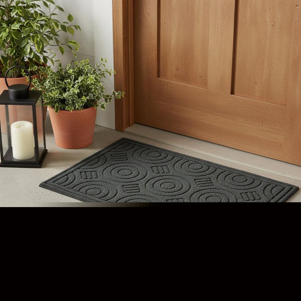 16" X 27" Gray Synthetic Fiber Abstract Outdoor Door Mat