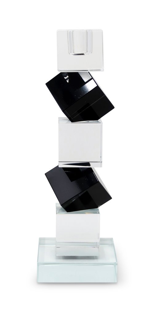 9" Black And Clear Crystal Tabletop Taper Candlestick