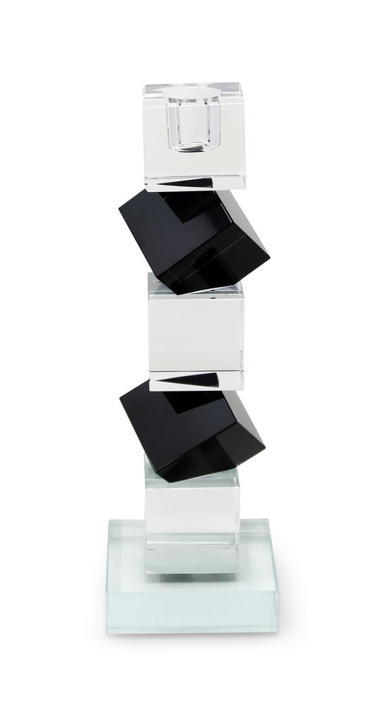 9" Black And Clear Crystal Tabletop Taper Candlestick
