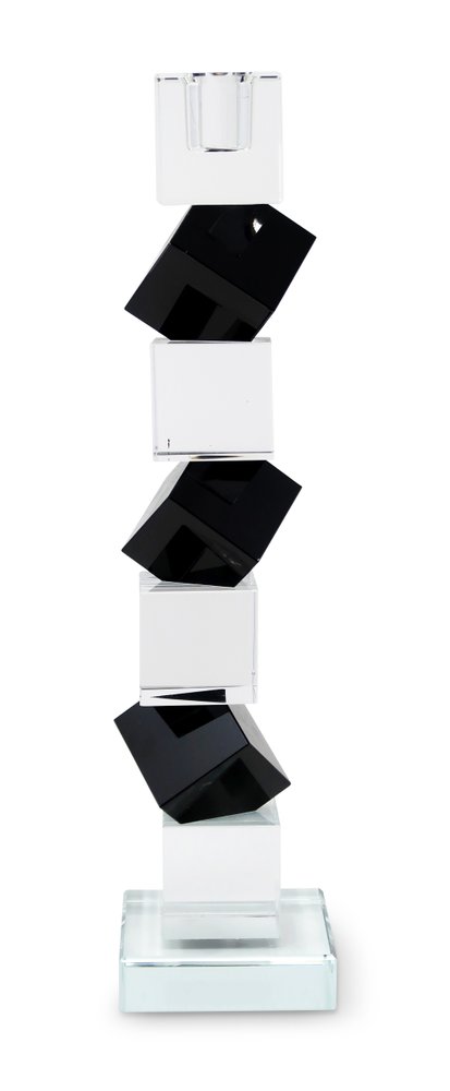 12" Black And Clear Crystal Tabletop Taper Candlestick