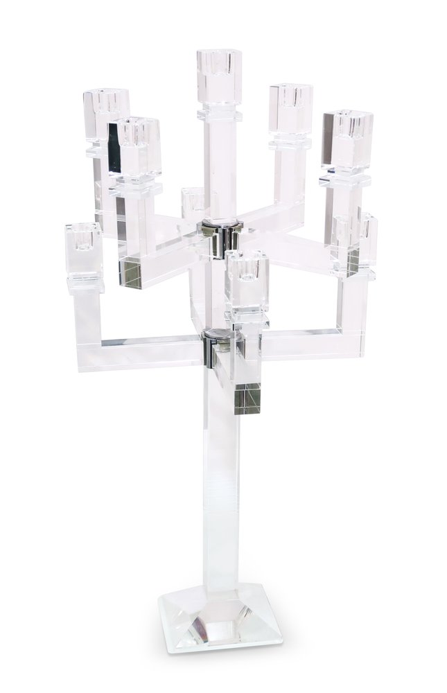 25" Clear Faceted Crystal Tabletop Candelabra Candle Holder