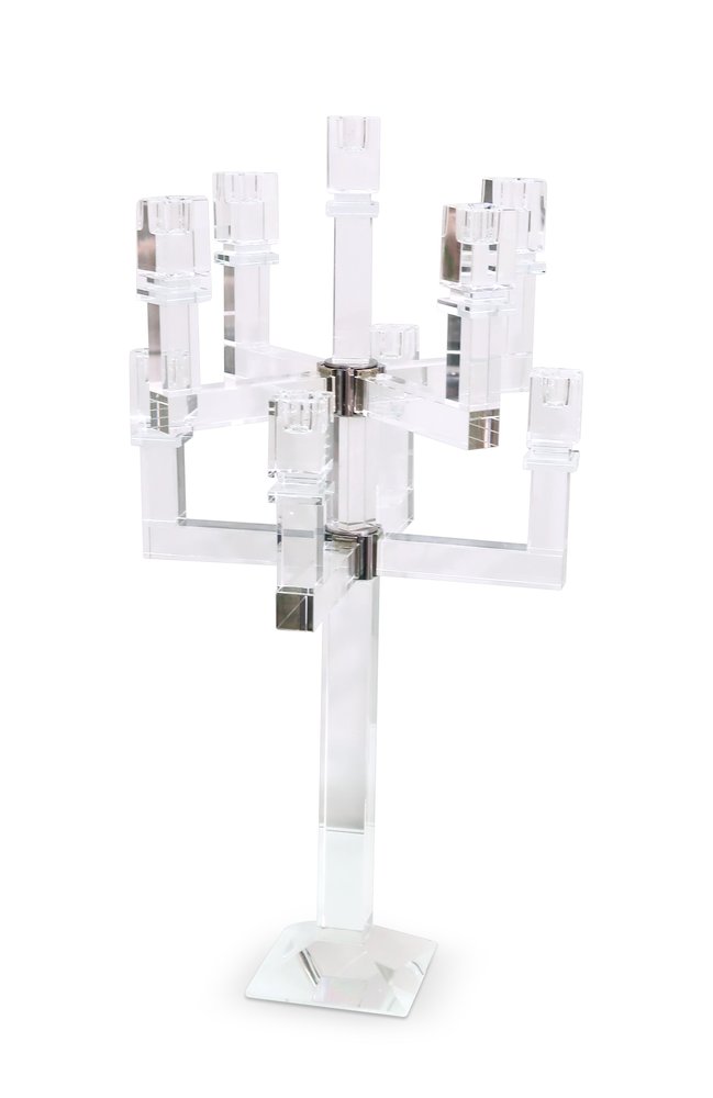 25" Clear Faceted Crystal Tabletop Candelabra Candle Holder