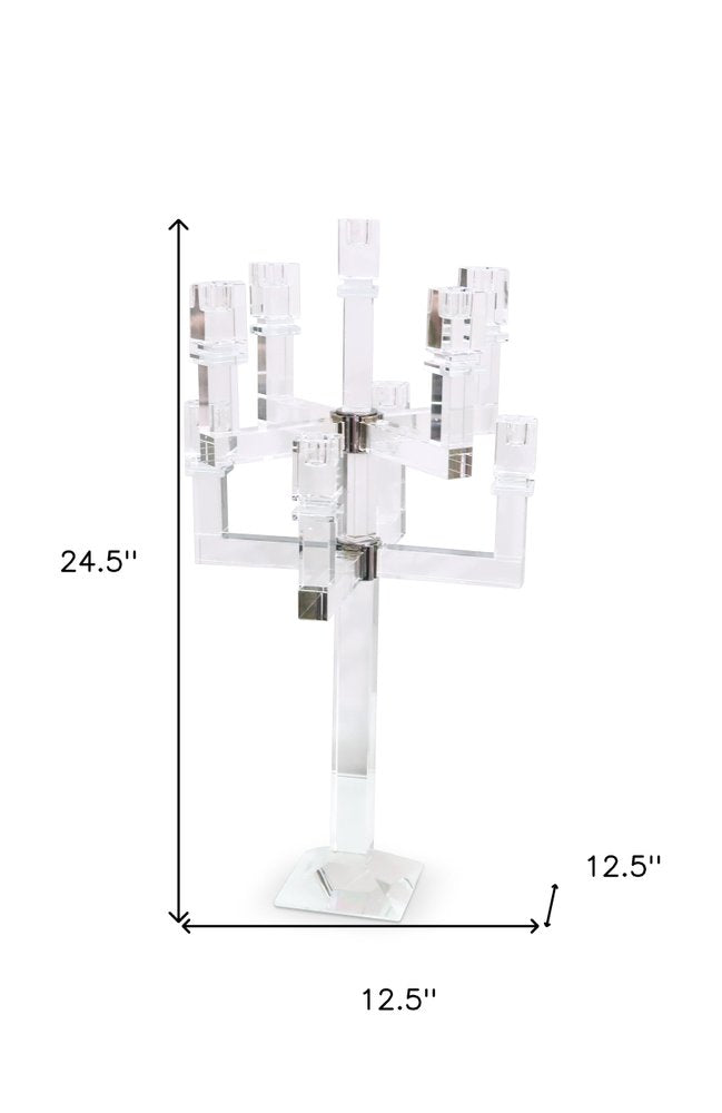25" Clear Faceted Crystal Tabletop Candelabra Candle Holder
