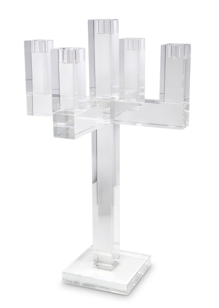20" Clear Faceted Crystal Tabletop Candelabra Candle Holder