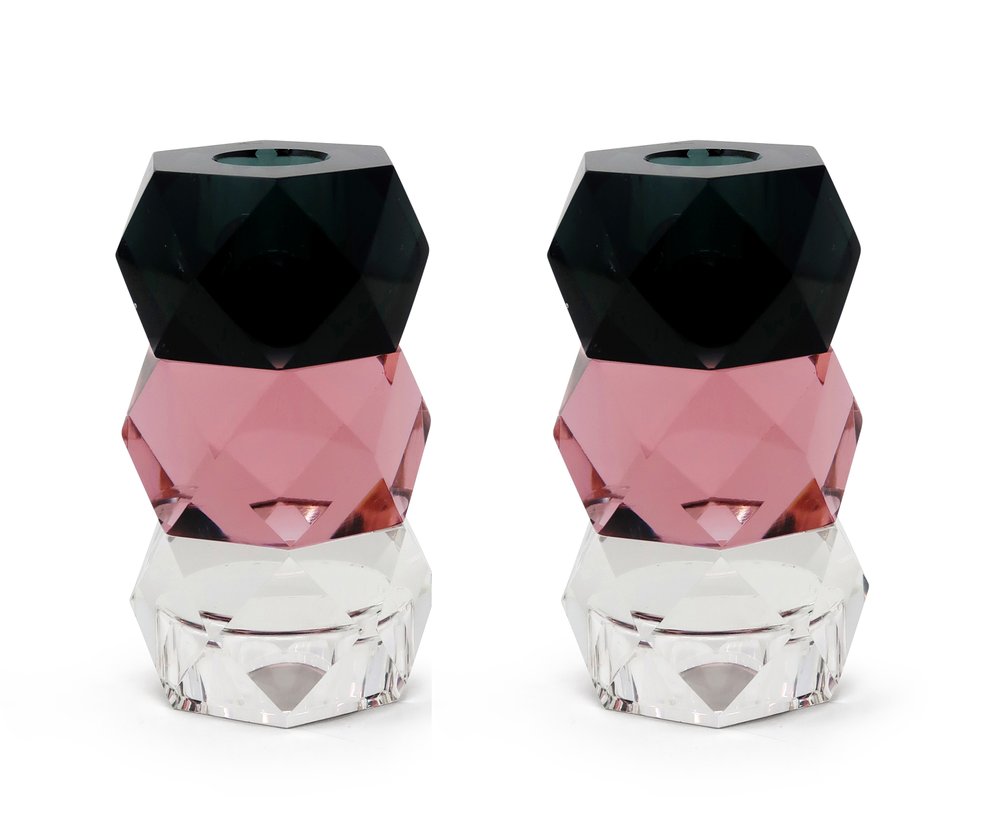 5" Black Abstract Crystal Tabletop Wedding Taper Candlestick