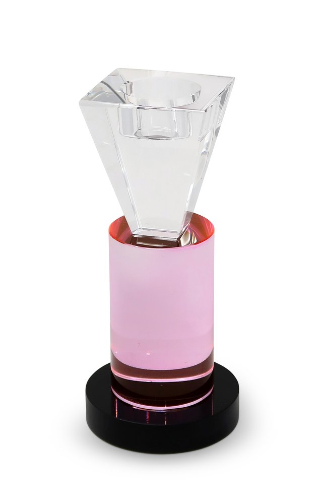 7" Pink Abstract Crystal Tabletop Wedding Taper Candlestick