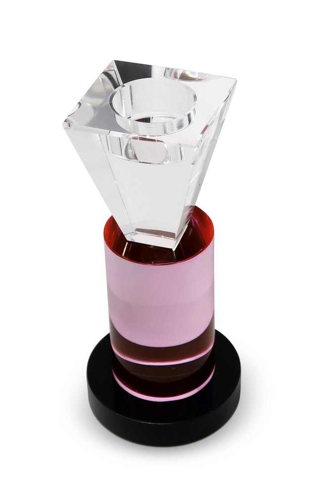 7" Pink Abstract Crystal Tabletop Wedding Taper Candlestick