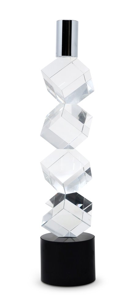 11" Silver Clear And Black Crystal Tabletop Taper Candlestick