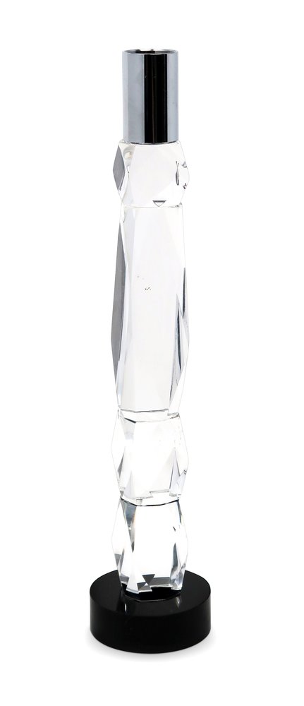 11" Silver Clear And Black Crystal Tabletop Taper Candlestick