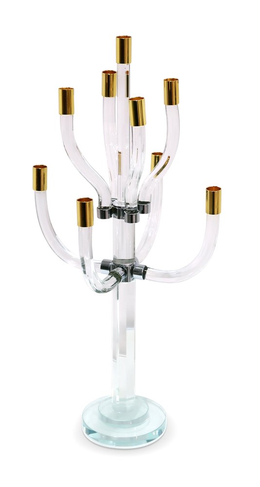 23" Clear Gold And Silver Crystal Tabletop Candelabra Candle Holder