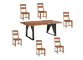 Seven Piece Brown and Black Solid Wood Dining Set with Six Chairs