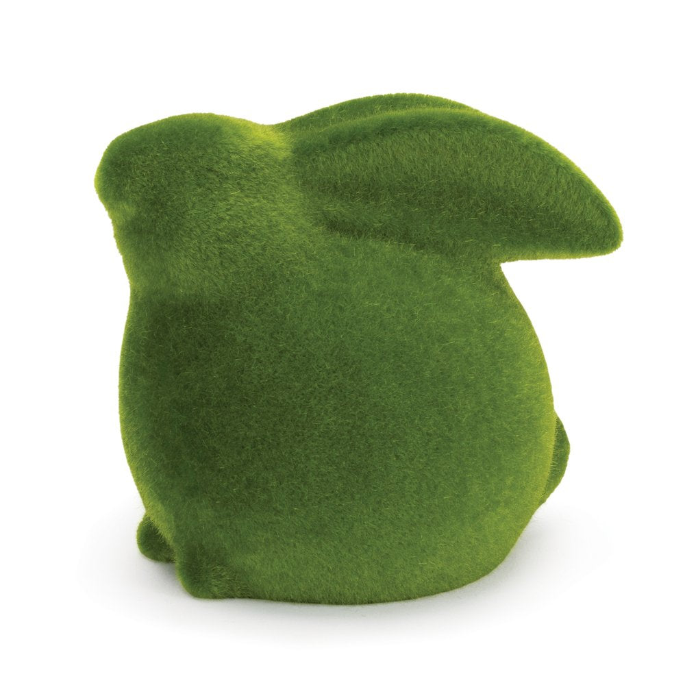 Set of Two Green Faux Moss Covered Terracotta Rabbit Figurines