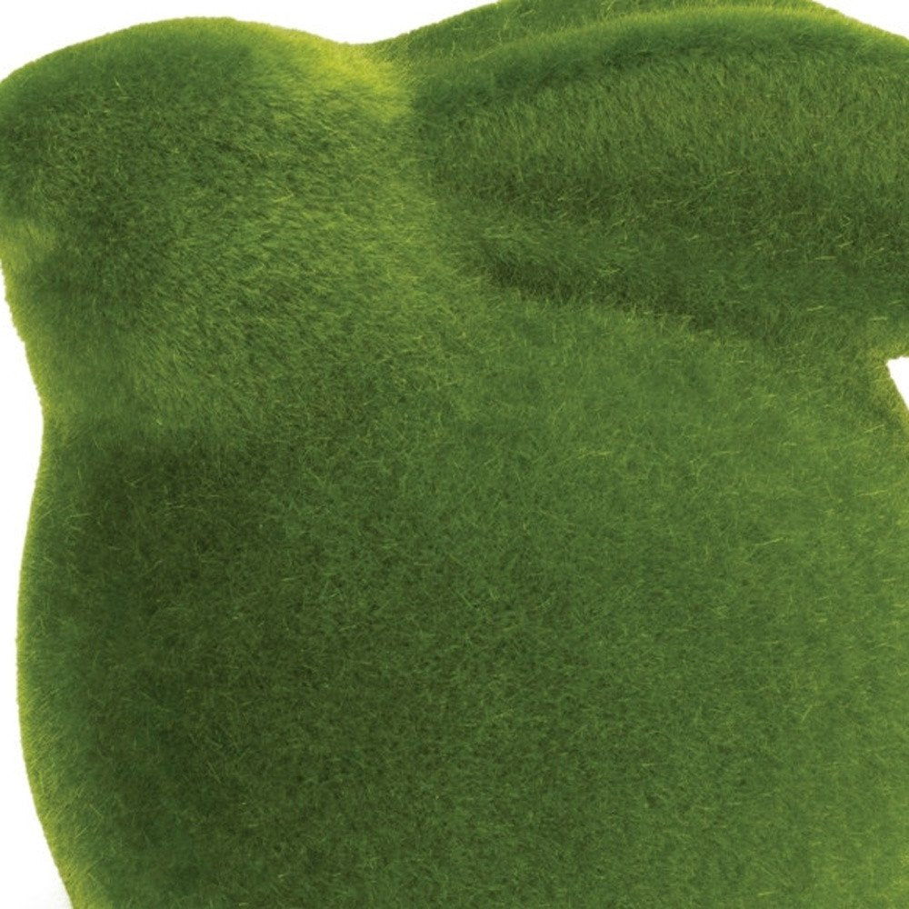 Set of Two Green Faux Moss Covered Terracotta Rabbit Figurines
