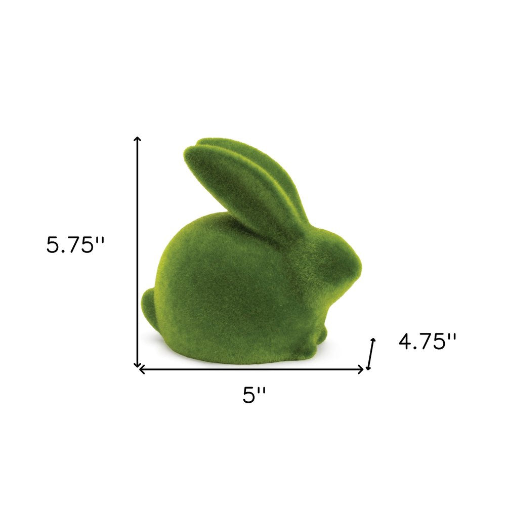 Set of Two Green Faux Moss Covered Terracotta Rabbit Figurines