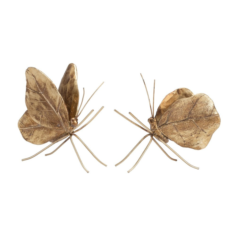 Set of Two Gold Polyresin Figurine Tabletop Sculpture