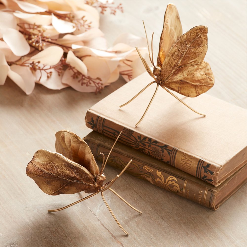 Set of Two Gold Polyresin Figurine Tabletop Sculpture