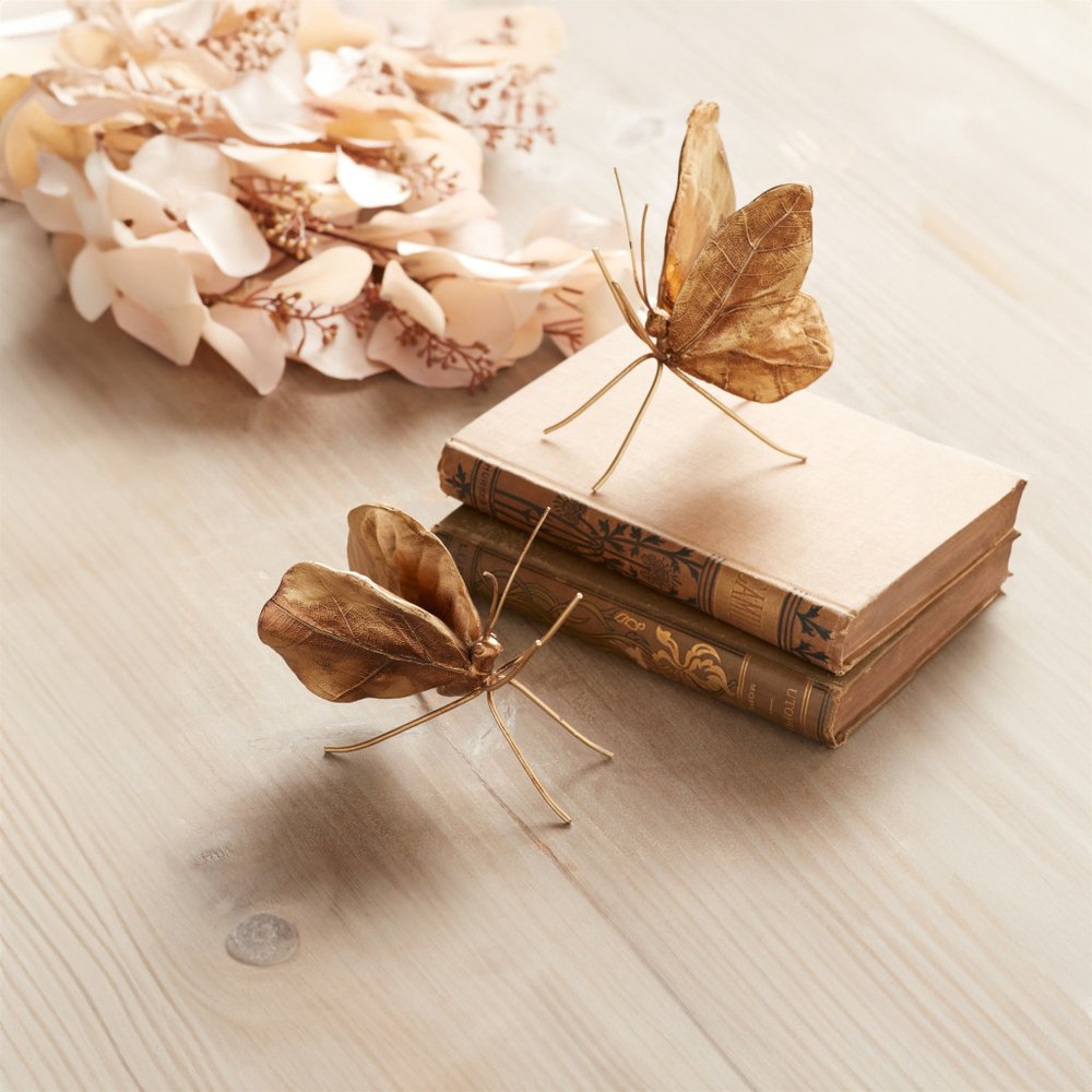 Set of Two Gold Polyresin Figurine Tabletop Sculpture