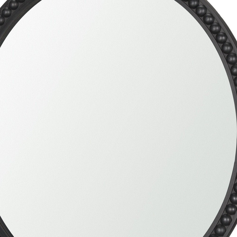 30" Black Solid Wood Beaded Round Framed Accent Mirror