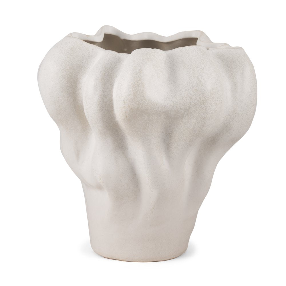 12" Cream Abstract Sculptural Ceramic Table Vase