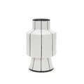 13" White And Black Striped Ceramic Cylinder Table Vase
