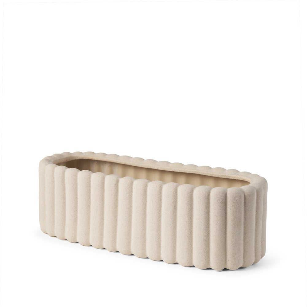 6" Beige Oval Ceramic Ribbed Texture Table Vase