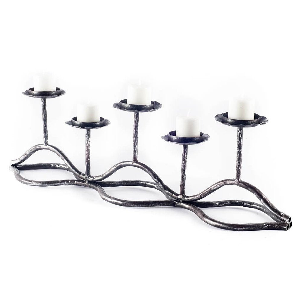 7" Black Distressed Geometric Metal Tabletop Tealight Candle Holder