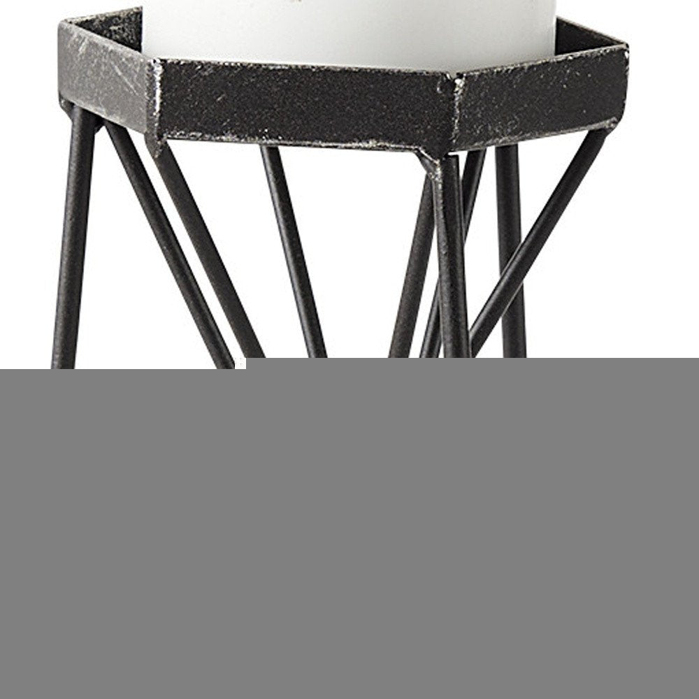 8" Black Distressed Geometric Metal Tabletop Dish Candle Holder